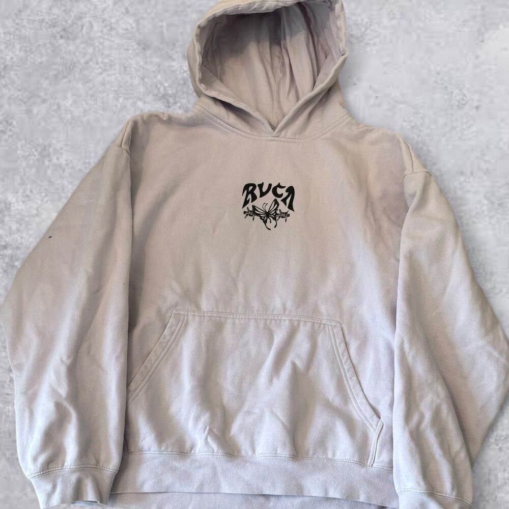 Rvca Men's White and Cream Hoodie